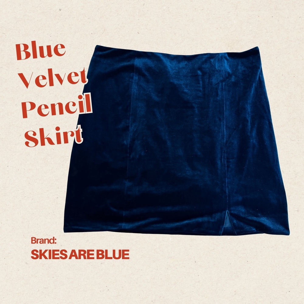 Skies Are Blue Rich Velvet Pencil Skirt - Deep Blue